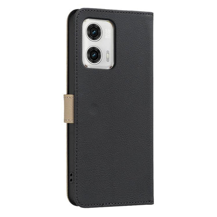 Splicing Color Hollow Flower Pattern RFID Leather Phone Case, For Motorola Moto G73