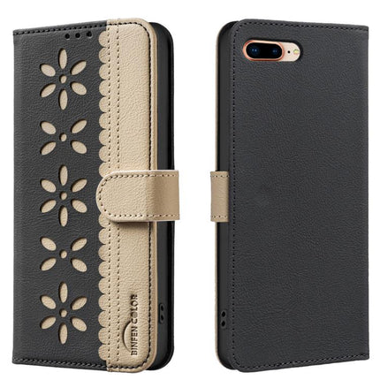 Splicing Color Hollow Flower Pattern RFID Leather Phone Case
