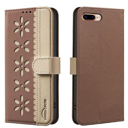 Splicing Color Hollow Flower Pattern RFID Leather Phone Case