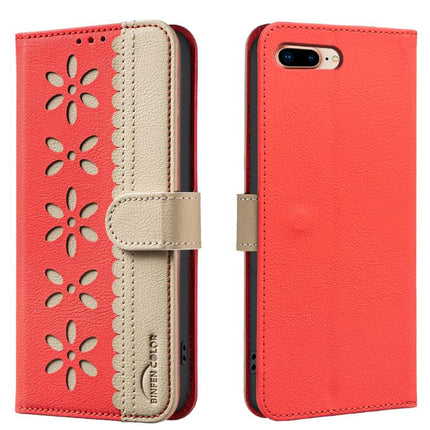 Splicing Color Hollow Flower Pattern RFID Leather Phone Case