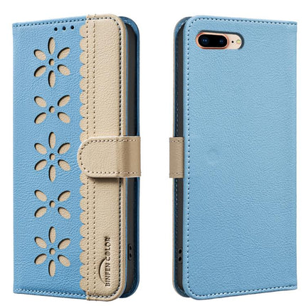 Splicing Color Hollow Flower Pattern RFID Leather Phone Case