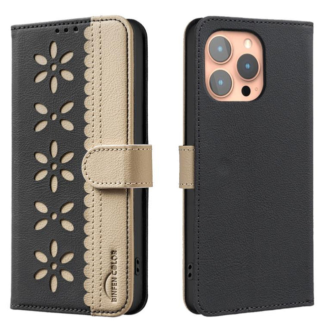 Splicing Color Hollow Flower Pattern RFID Leather Phone Case, For iPhone 11 Pro Max, For iPhone 11, For iPhone 11 Pro, For iPhone XR