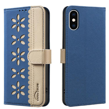 Splicing Color Hollow Flower Pattern RFID Leather Phone Case