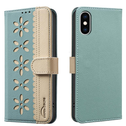 Splicing Color Hollow Flower Pattern RFID Leather Phone Case