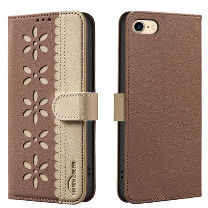 Splicing Color Hollow Flower Pattern RFID Leather Phone Case