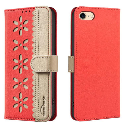 Splicing Color Hollow Flower Pattern RFID Leather Phone Case