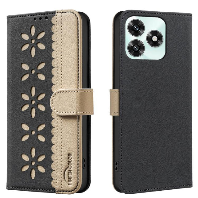 Splicing Color Hollow Flower Pattern RFID Leather Phone Case, For Honor X5c 4G / X5c Plus, For Honor X9d 5G / X70 5G, For Honor X7d 5G, For Honor 400 Pro Global 160.8mm