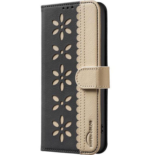 Splicing Color Hollow Flower Pattern RFID Leather Phone Case, For Honor 600 Global, For Honor 600 Lite Global, For Honor X6d 5G, For Honor X8d 4G