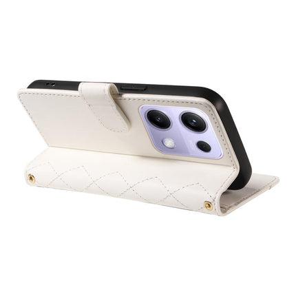 Three Card Slot Diamond Grid Leather Phone Case with Long / Short Straps, For Xiaomi Poco M6 Pro 4G Global