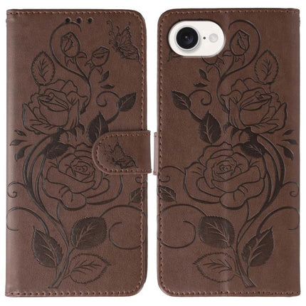 Rose Butterfly Embossed Leather Phone Case, For iPhone 17e / 16e, For iPhone 17 Pro Max, For iPhone 17 Pro, For iPhone 17