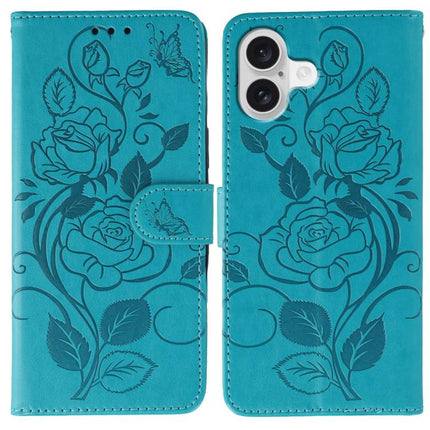 Rose Butterfly Embossed Leather Phone Case, For iPhone 17e / 16e, For iPhone 17 Pro Max, For iPhone 17 Pro, For iPhone 17
