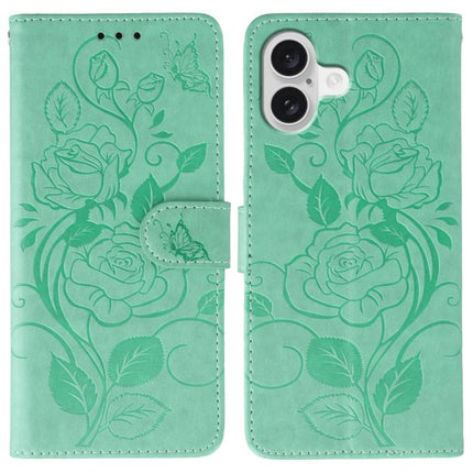 Rose Butterfly Embossed Leather Phone Case, For iPhone 17e / 16e, For iPhone 17 Pro Max, For iPhone 17 Pro, For iPhone 17