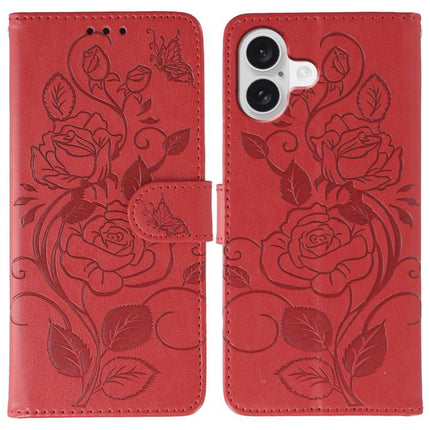 Rose Butterfly Embossed Leather Phone Case, For iPhone 17e / 16e, For iPhone 17 Pro Max, For iPhone 17 Pro, For iPhone 17