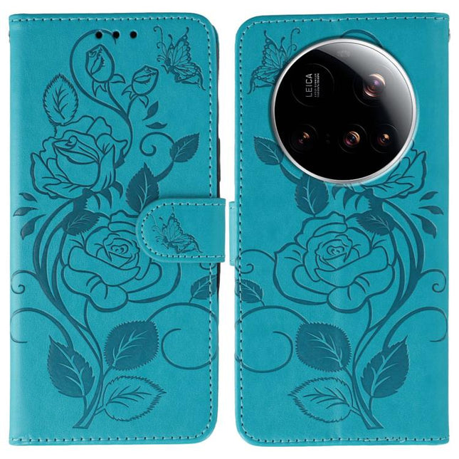 Rose Butterfly Embossed Leather Phone Case, For Xiaomi 15 Ultra, For Xiaomi Poco X7 Pro, For Xiaomi 15 Pro, For Xiaomi 15