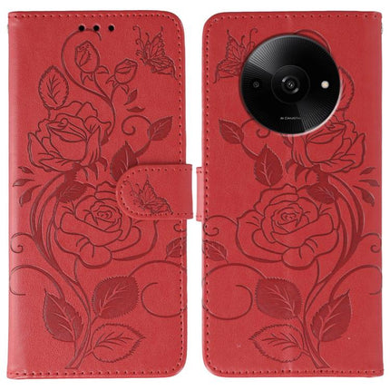 Rose Butterfly Embossed Leather Phone Case, For Xiaomi 14T Pro, For Xiaomi 14T, For Xiaomi Poco C61 4G Global, For Xiaomi 13T / 13T Pro