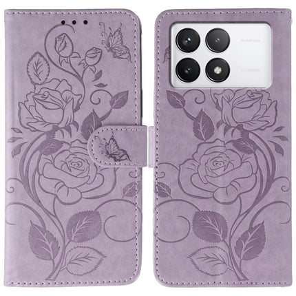 Rose Butterfly Embossed Leather Phone Case, For Xiaomi 14T Pro, For Xiaomi 14T, For Xiaomi Poco C61 4G Global, For Xiaomi 13T / 13T Pro
