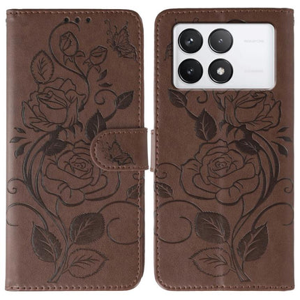 Rose Butterfly Embossed Leather Phone Case, For Xiaomi 14T Pro, For Xiaomi 14T, For Xiaomi Poco C61 4G Global, For Xiaomi 13T / 13T Pro
