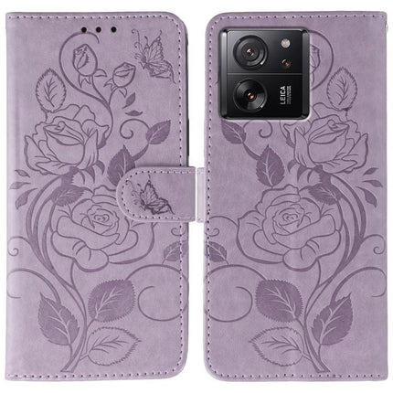Rose Butterfly Embossed Leather Phone Case, For Xiaomi 14T Pro, For Xiaomi 14T, For Xiaomi Poco C61 4G Global, For Xiaomi 13T / 13T Pro