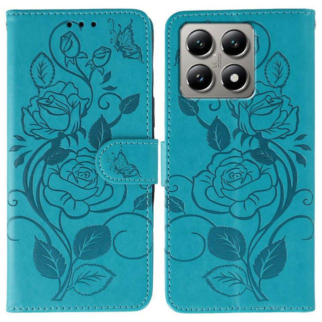 Rose Butterfly Embossed Leather Phone Case, For Xiaomi 14T Pro, For Xiaomi 14T, For Xiaomi Poco C61 4G Global, For Xiaomi 13T / 13T Pro