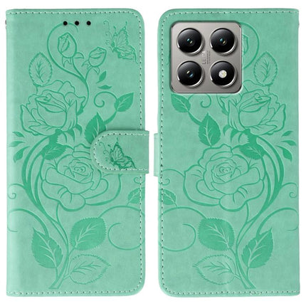 Rose Butterfly Embossed Leather Phone Case, For Xiaomi 14T Pro, For Xiaomi 14T, For Xiaomi Poco C61 4G Global, For Xiaomi 13T / 13T Pro