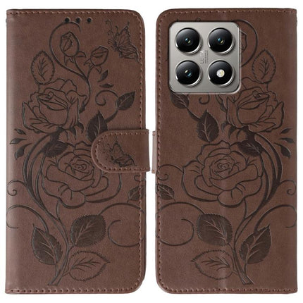 Rose Butterfly Embossed Leather Phone Case, For Xiaomi 14T Pro, For Xiaomi 14T, For Xiaomi Poco C61 4G Global, For Xiaomi 13T / 13T Pro