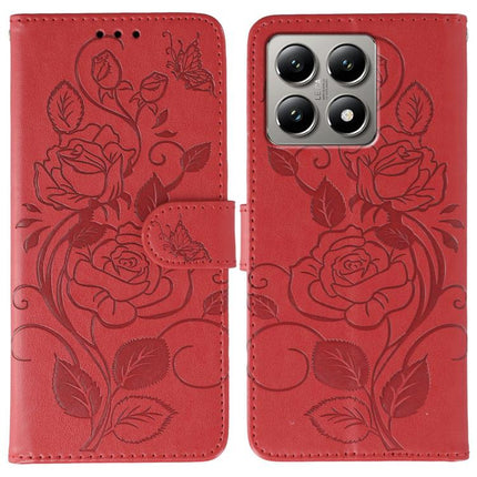 Rose Butterfly Embossed Leather Phone Case, For Xiaomi 14T Pro, For Xiaomi 14T, For Xiaomi Poco C61 4G Global, For Xiaomi 13T / 13T Pro