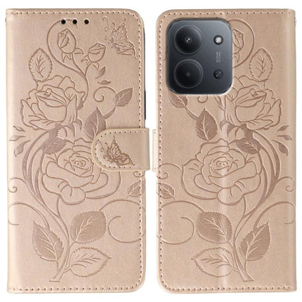 Rose Butterfly Embossed Leather Phone Case, For Redmi 15C 5G / 4G EU 173mm, For Redmi 15 5G Global / 15 4G SEA, For Redmi 15 5G / 4G EU 171mm, For Redmi 15C 5G / 4G Global 171mm
