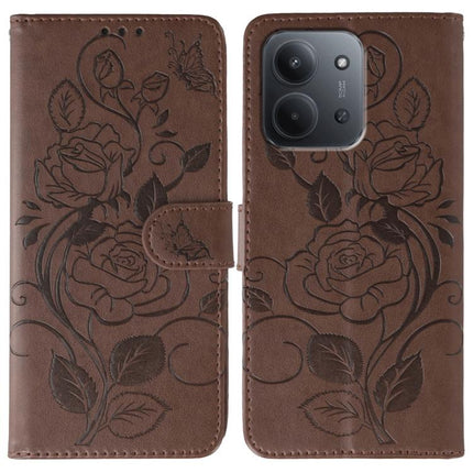 Rose Butterfly Embossed Leather Phone Case, For Redmi 15C 5G / 4G EU 173mm, For Redmi 15 5G Global / 15 4G SEA, For Redmi 15 5G / 4G EU 171mm, For Redmi 15C 5G / 4G Global 171mm