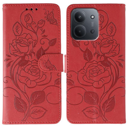 Rose Butterfly Embossed Leather Phone Case, For Redmi 15C 5G / 4G EU 173mm, For Redmi 15 5G Global / 15 4G SEA, For Redmi 15 5G / 4G EU 171mm, For Redmi 15C 5G / 4G Global 171mm
