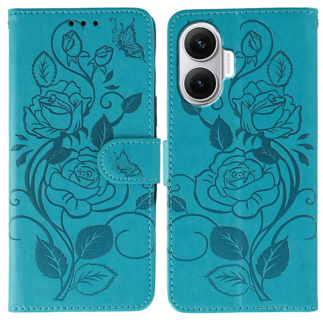 Rose Butterfly Embossed Leather Phone Case, For Redmi Turbo 4 Pro 5G / Poco F7, For Xiaomi Poco F7 Ultra / Redmi K80 Pro, For Xiaomi Poco F7 Pro / Redmi K80, For Xiaomi Poco C75 4G / Poco M7