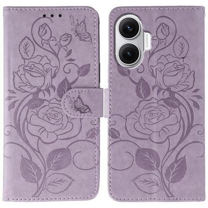 Rose Butterfly Embossed Leather Phone Case, For Redmi Turbo 4 Pro 5G / Poco F7, For Xiaomi Poco F7 Ultra / Redmi K80 Pro, For Xiaomi Poco F7 Pro / Redmi K80, For Xiaomi Poco C75 4G / Poco M7