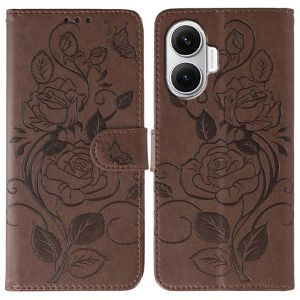 Rose Butterfly Embossed Leather Phone Case, For Redmi Turbo 4 Pro 5G / Poco F7, For Xiaomi Poco F7 Ultra / Redmi K80 Pro, For Xiaomi Poco F7 Pro / Redmi K80, For Xiaomi Poco C75 4G / Poco M7