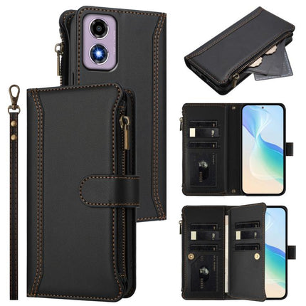 Magnetic Closure 9 Card Slots Zipper Leather Case with Hand Strap, For Motorola Edge 50 Neo 5G Global, For Motorola Edge 50 5G Global, For Motorola Moto G14 4G / G54 Brazil, For Motorola Moto E14 4G / G04 4G