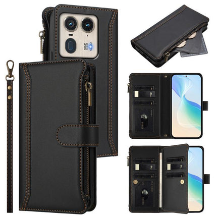 Magnetic Closure 9 Card Slots Zipper Leather Case with Hand Strap, For Motorola Edge 50 Fusion Global, For Motorola Edge 5G 2024 Global, For Motorola Edge 50 Ultra 5G Global, For Motorola Edge 50 Pro 5G