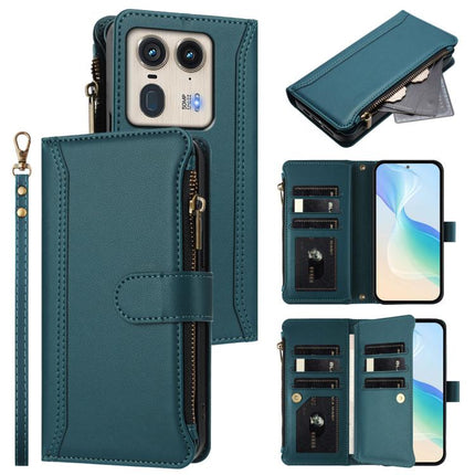 Magnetic Closure 9 Card Slots Zipper Leather Case with Hand Strap, For Motorola Edge 50 Fusion Global, For Motorola Edge 5G 2024 Global, For Motorola Edge 50 Ultra 5G Global, For Motorola Edge 50 Pro 5G