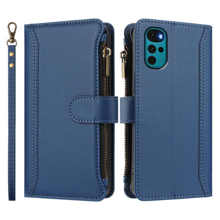 Magnetic Closure 9 Card Slots Zipper Leather Case with Hand Strap, For Motorola Moto G22 4G / E32S, For Motorola Edge 2022 / Edge+ 5G UW, For Motorola E32 4G Global, For Motorola Edge 30