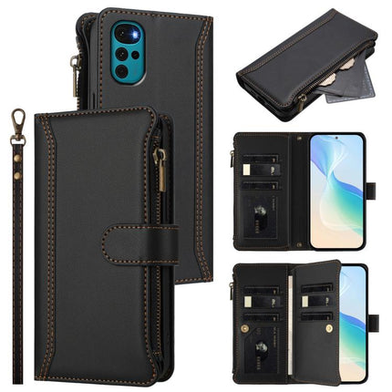 Magnetic Closure 9 Card Slots Zipper Leather Case with Hand Strap, For Motorola Moto G22 4G / E32S, For Motorola Edge 2022 / Edge+ 5G UW, For Motorola E32 4G Global, For Motorola Edge 30
