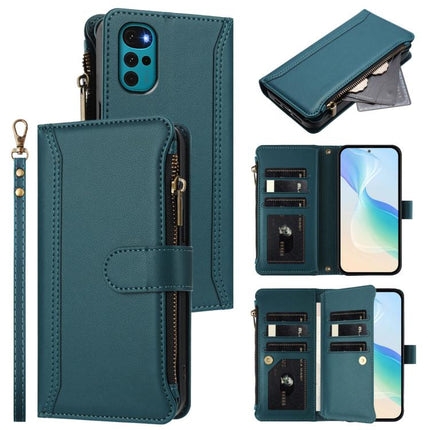 Magnetic Closure 9 Card Slots Zipper Leather Case with Hand Strap, For Motorola Moto G22 4G / E32S, For Motorola Edge 2022 / Edge+ 5G UW, For Motorola E32 4G Global, For Motorola Edge 30