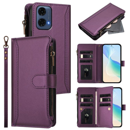 Magnetic Closure 9 Card Slots Zipper Leather Case with Hand Strap, For Motorola Moto G24 Power 4G India, For Motorola Moto G 5G 2024 Global, For Motorola Moto G Stylus 5G 2024, For Motorola Moto G Play 4G 2024 Global