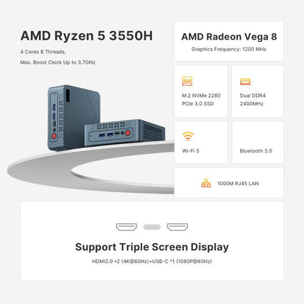 GXMO GN7 Windows 11 Mini PC, AMD Ryzen 5 3550H 4-Core Processor