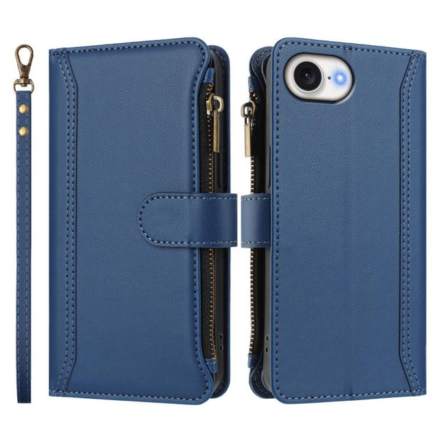 Magnetic Closure 9 Card Slots Zipper Leather Case with Hand Strap, For iPhone 17e / 16e, For iPhone 17 Pro Max, For iPhone 17 Pro, For iPhone 17