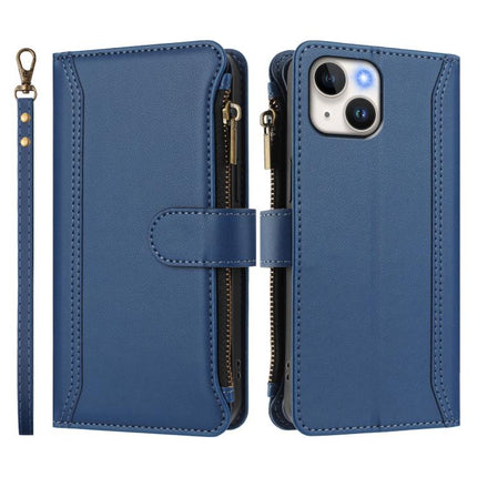 Magnetic Closure 9 Card Slots Zipper Leather Case with Hand Strap, For iPhone 13 mini, For iPhone 12 / 12 Pro, For iPhone 12 Pro Max, For iPhone 12 mini