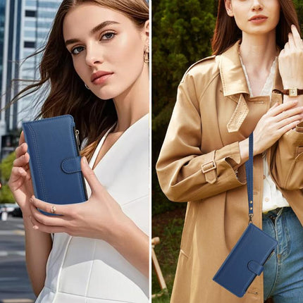 Magnetic Closure 9 Card Slots Zipper Leather Case with Hand Strap, For iPhone 13 mini, For iPhone 12 / 12 Pro, For iPhone 12 Pro Max, For iPhone 12 mini