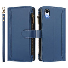 Magnetic Closure 9 Card Slots Zipper Leather Case with Hand Strap