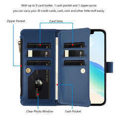 Magnetic Closure 9 Card Slots Zipper Leather Case with Hand Strap