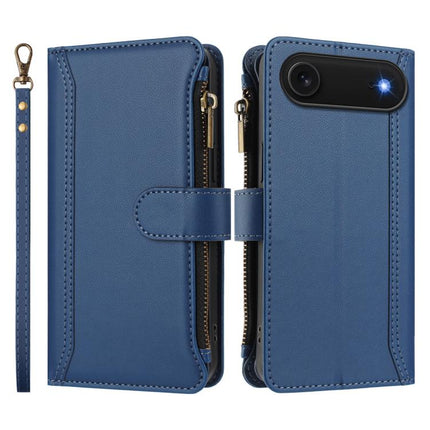 Magnetic Closure 9 Card Slots Zipper Leather Case with Hand Strap, For iPhone Air, For iPhone 16 Pro Max, For iPhone 16 Pro, For iPhone 16 Plus