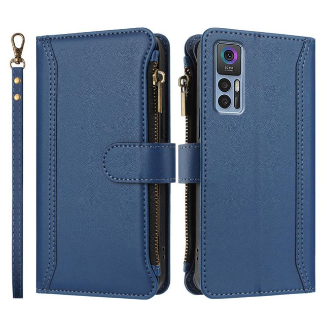 Magnetic Closure 9 Card Slots Zipper Leather Case with Hand Strap, For TCL 30 4G / 5G / 30+, For TCL 30 XE 5G / 30 V 5G