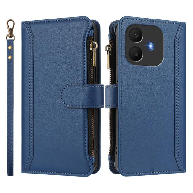 Magnetic Closure 9 Card Slots Zipper Leather Case with Hand Strap, For TCL K70 Power 4G / K70 4G, For TCL Nxtpaper 70 Pro 5G, For TCL K32 5G / K33 5G, For TCL 30Z / 30 LE