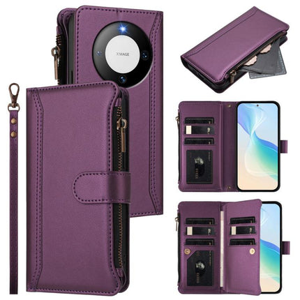 Magnetic Closure 9 Card Slots Zipper Leather Case with Hand Strap, For Huawei Pura 70, For Huawei Mate 60 Pro / 60 Pro+, For Huawei Mate 60, For Huawei P60 Art