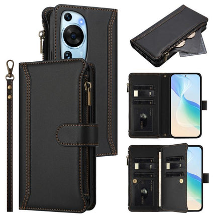 Magnetic Closure 9 Card Slots Zipper Leather Case with Hand Strap, For Huawei Pura 70, For Huawei Mate 60 Pro / 60 Pro+, For Huawei Mate 60, For Huawei P60 Art